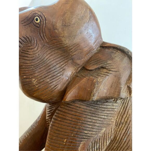 Vintage Teak Wood Hand Carved Elephants - Sculpures Bookends - Picture 4 of 10